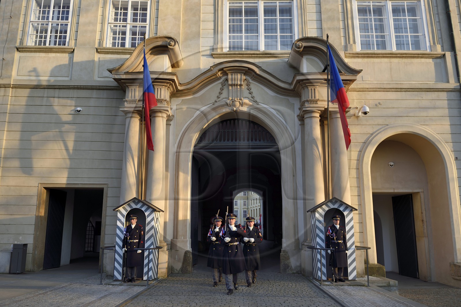 Czech Republic, Prague, Hradcany (Castle district), guard at the entrance of royal castle, changing of the Guard