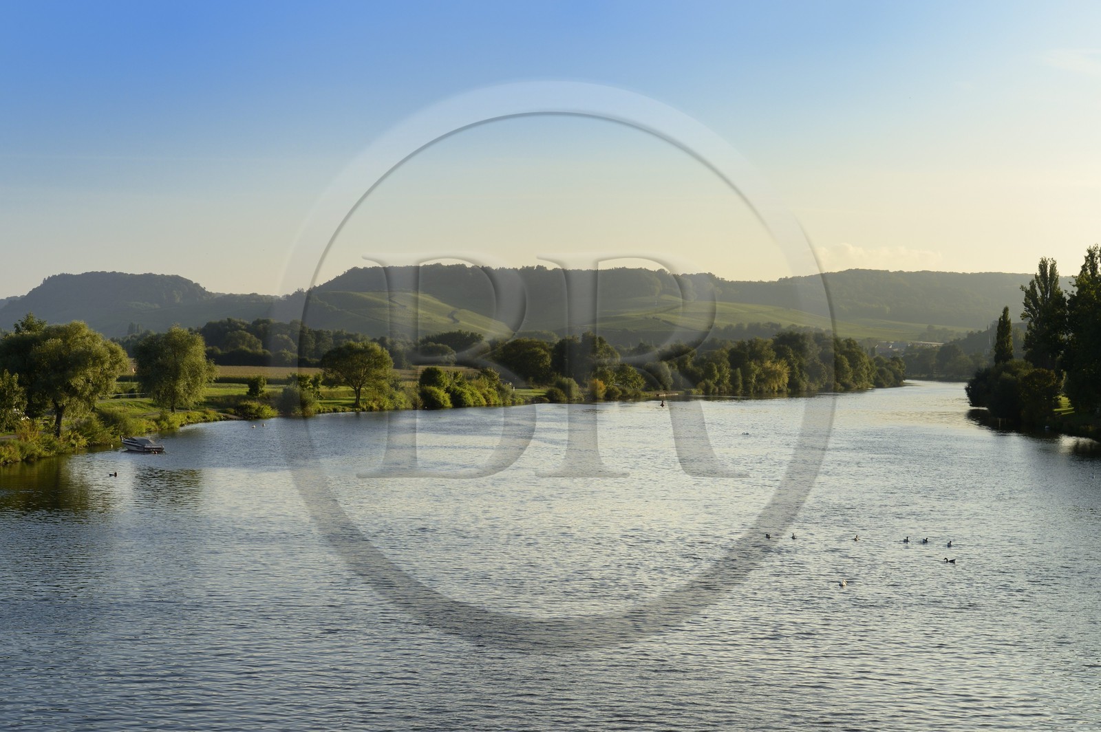 Luxembourg, district de Grevenmacher, région de la Moselle, Remich, la rivière Moselle marque la frontière entre l'Allemagne à gauche et le Luxembourg à droite