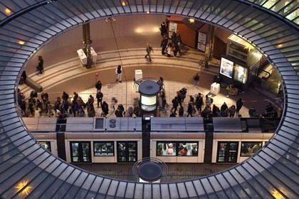 France, Bas Rhin, Strasbourg, old town listed as World Heritage by UNESCO, Place de l'Homme de Fer station crossed by trams