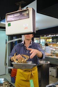 France, Loire-Atlantique (44), Nantes, marché de Talensac, étal du poissonnier, crabe
