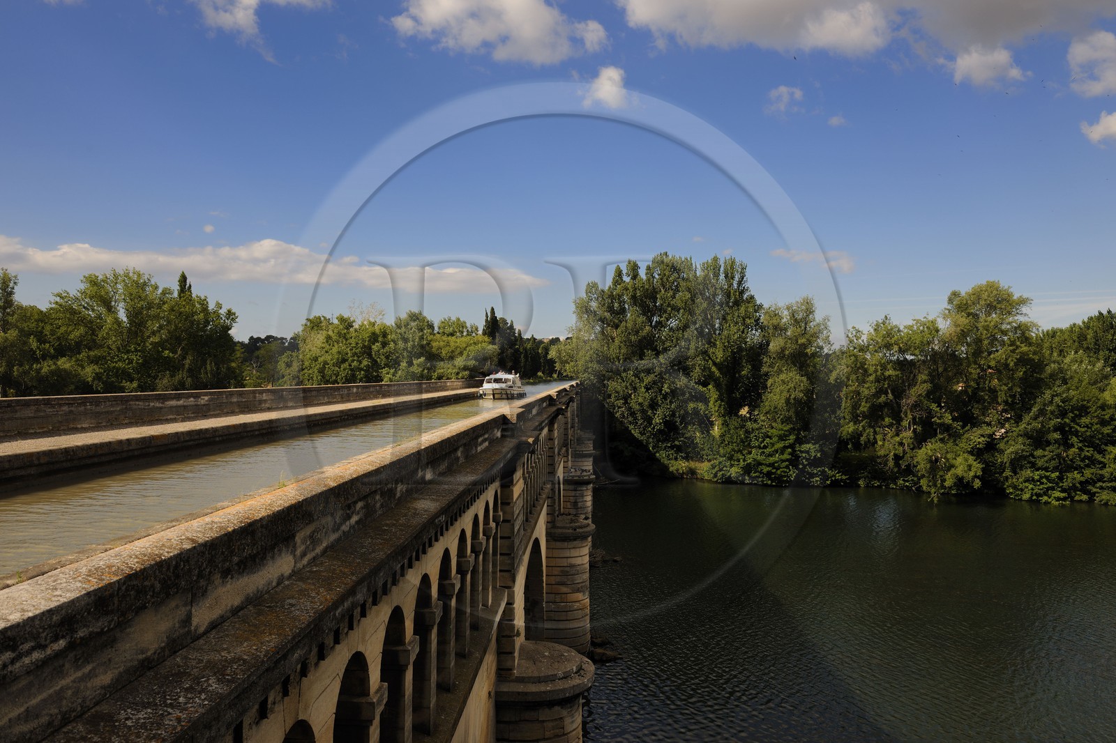 France, Herault, Beziers, the Canal Bridge from the Canal du Midi, listed as World Heritage by UNESCO, overcrossing the river Orb