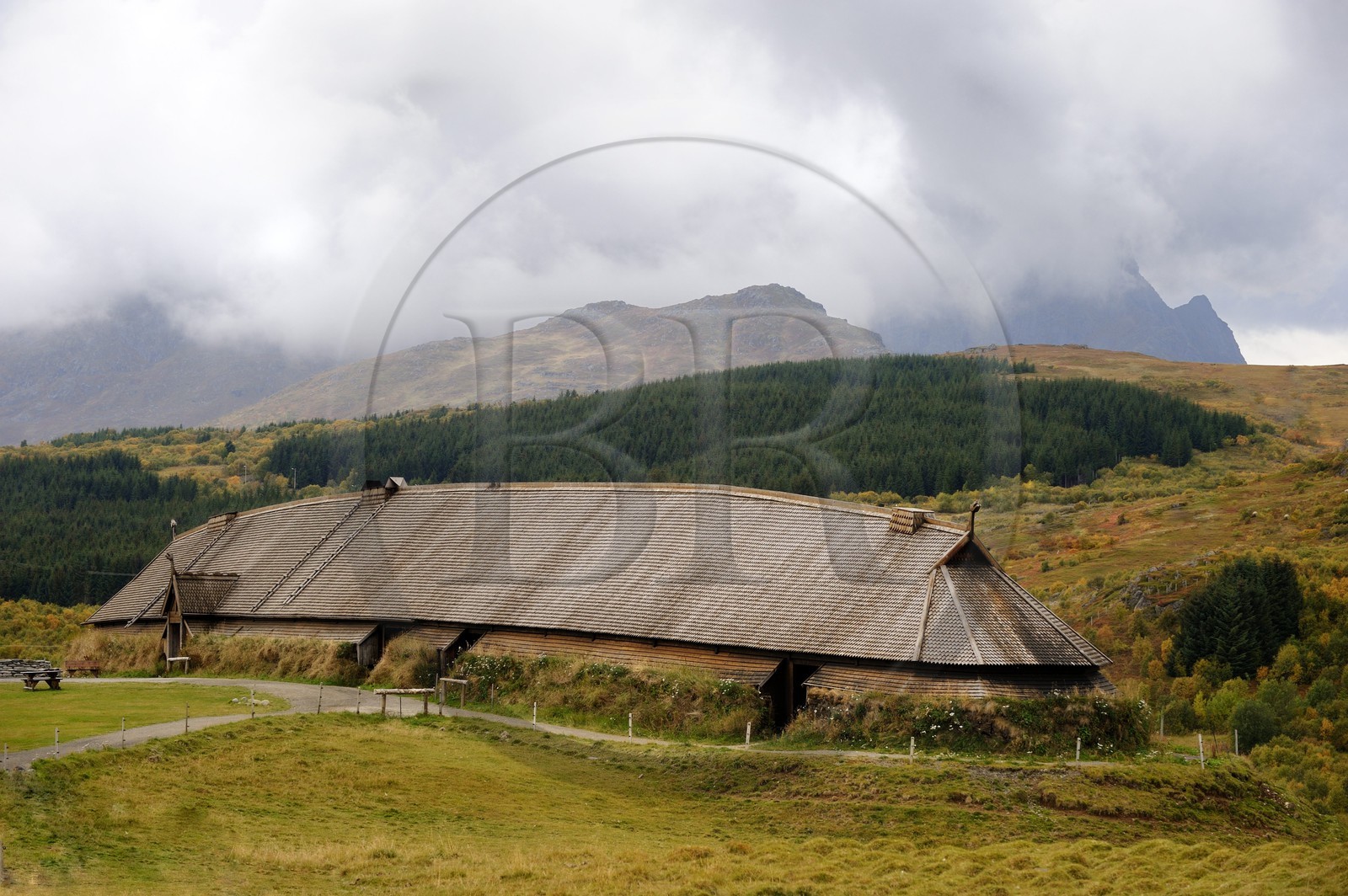 Norway, Nordland County, Lofoten Islands, Vestvagoy Island, Borg Viking Museum, rebuilding of an old house 83 m long