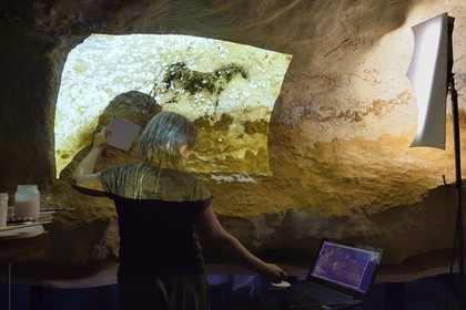 France, Dordogne, Montignac, the Atelier des Fac-Similés du Périgord (Perigord's Facsimile Workshop AFSP) specialised in mineral reproduction of prehistoric painted walls using “stone veil” patented technique and in charge of the Lascaux cave’s walls faithfull reconstitution, reproductions of the paintings, compulsory mention Atelier des Fac-Similés du Perigord