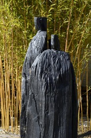 France, Marne, Beaumont-sur-Vesle, the sculptor Christian Lapie surrounded by his sculptures in his external workshop