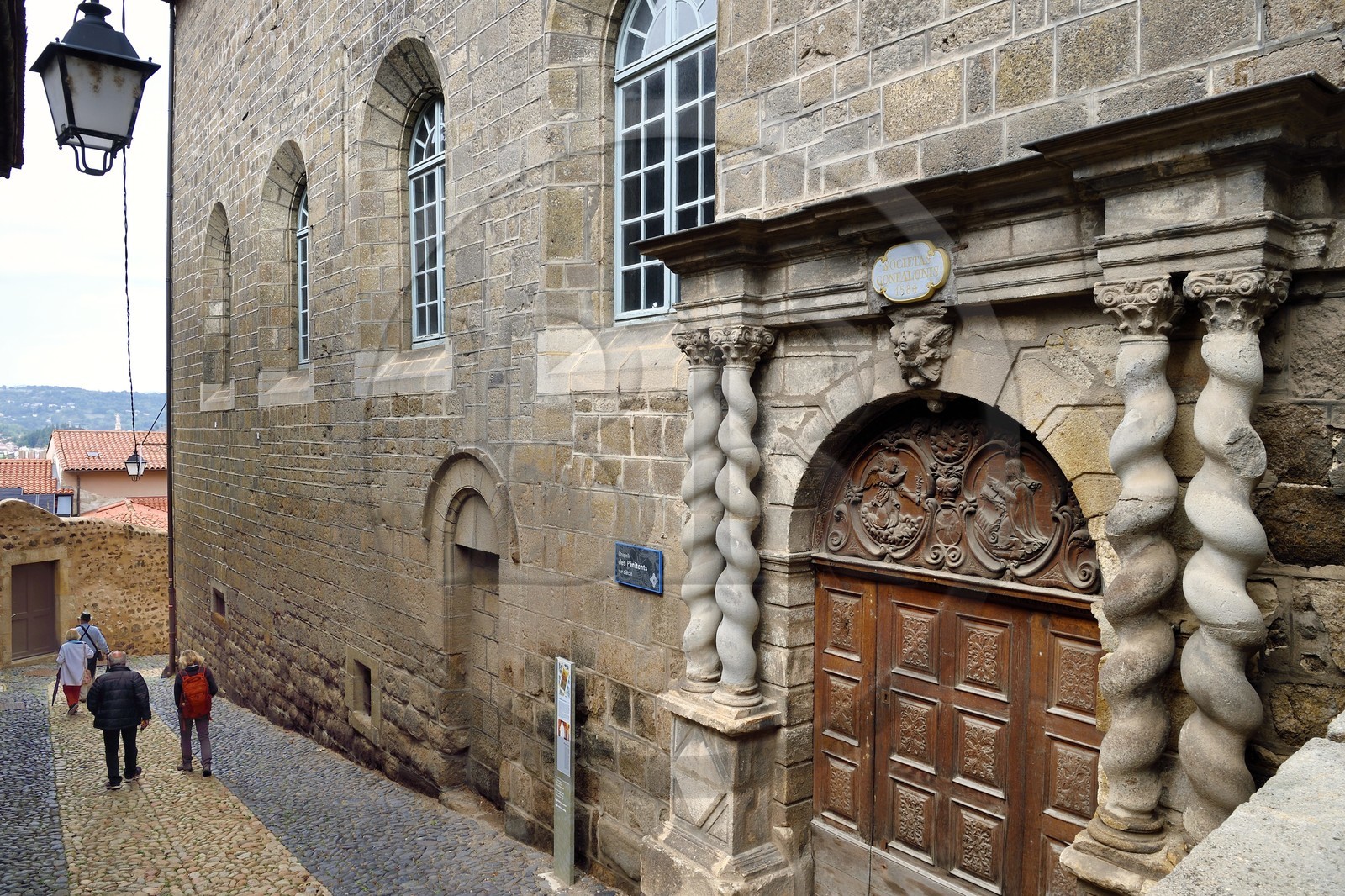 France, Haute Loire, Le Puy en Velay, Routes of Santiago de Compostela in France listed as World heritage by UNESCO, Chapel of the Penitents, Renaissance Solomonic column around the door