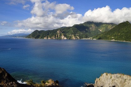 Caribbean, Dominica Island, Soufriere Bay seen from the Cachacrou Peninsula at Scotts Head