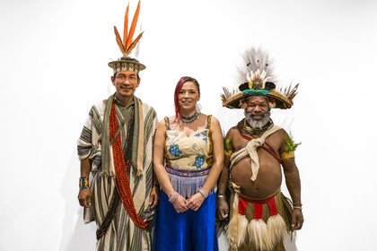 France, Paris, UNESCO Headquarters, conference at Earth University on November 25, 2022, Benki Piyako, Twyla Edgi Masuzumi and Mundiya Kepanga (three indigenous leaders representing primary forests)