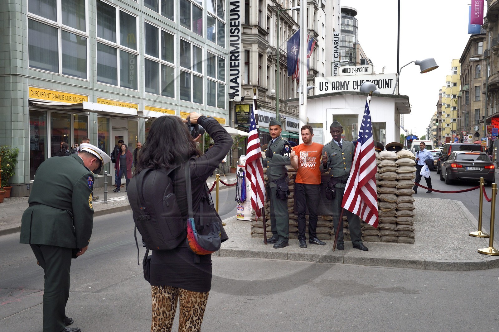 Germany, Berlin, Kreutzberger district, Checkpoint Charlie, a former crossing point between east and west at the time of the wall