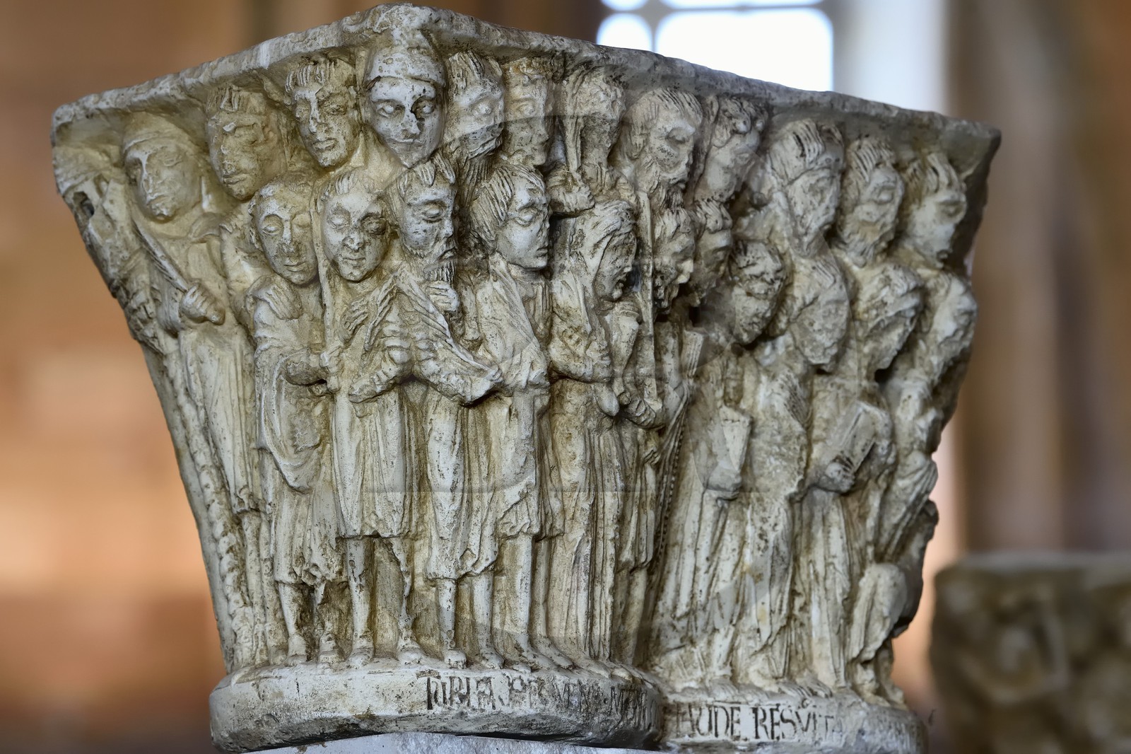 France, Seine-Maritime, Saint Martin de Boscherville, Saint-Georges de Boscherville Abbey of the 12th century, capital of the Entry of Christ in Jerusalem in the chapter room