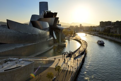 Espagne, Biscaye, Pays Basque espagnol, Bilbao, le musée Guggenheim de l'architecte Frank Gehry et la sculpture en forme d' Araignée de Louise Bourgeois intitulée Maman