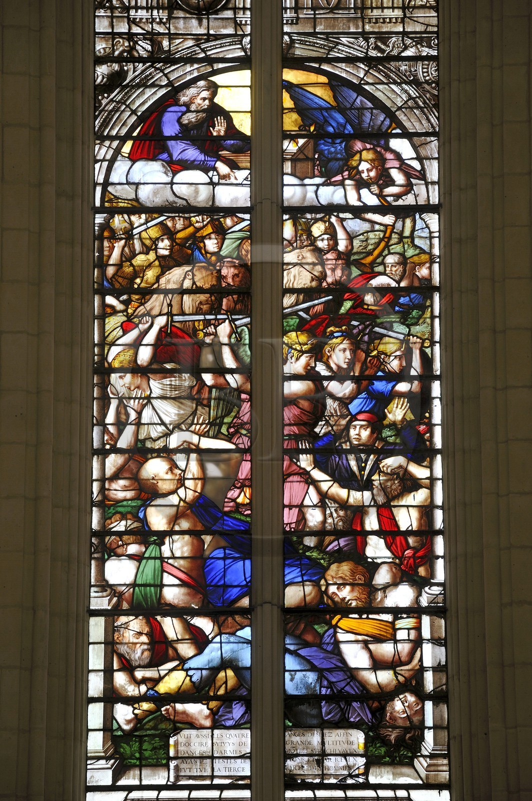 France, Val-de-Marne (94), Vincennes, le château de Vincennes, vitraux de la Sainte Chapelle représentant l'Apocalypse, les Anges exterminateurs