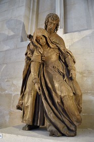 France, Meuse (55), Saint-Mihiel, église abbatiale Saint-Michel, la pâmoison de la vierge par le sculpteur Ligier Richier, bois (XVIème siècle), Saint Jean est en train de soutenir dans sa chute la Vierge défaillante après la mort de son Fils