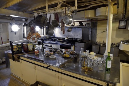 France, Charente-Maritime, La Rochelle, the Basin of the great yachts, Maritime Museum, the Frigate France I, the kitchen