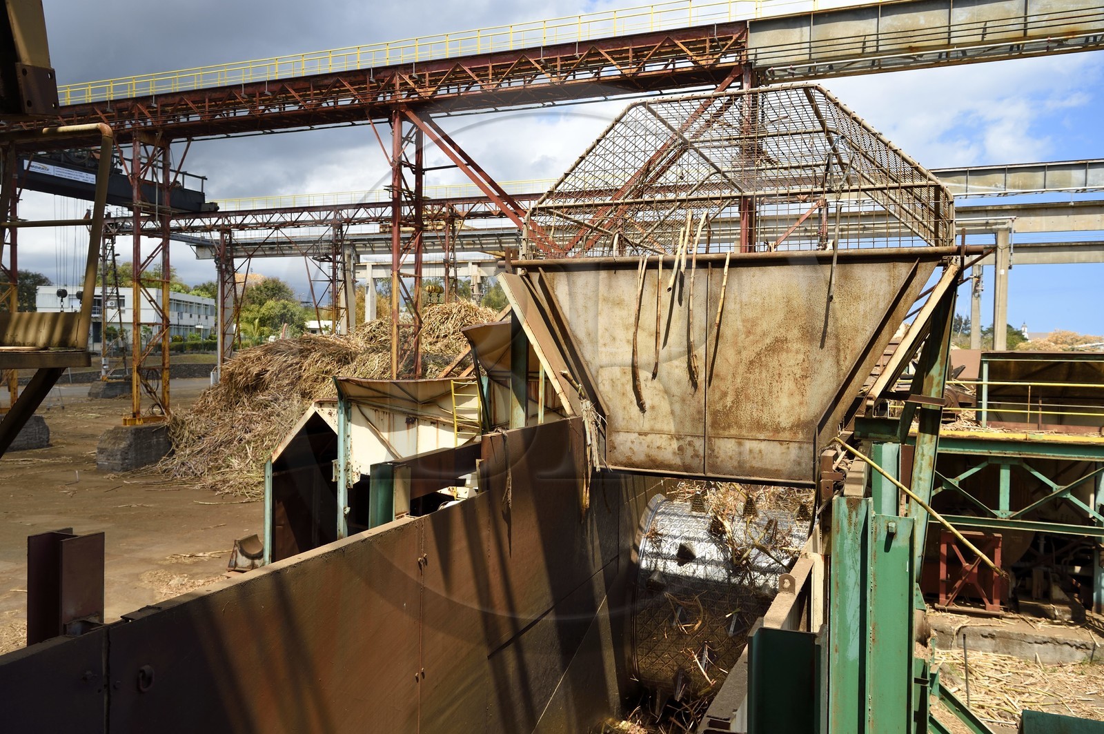 France, Ile de la Reunion, Saint-Louis, l'usine sucrière du Gol, broyage de la canne à sucre