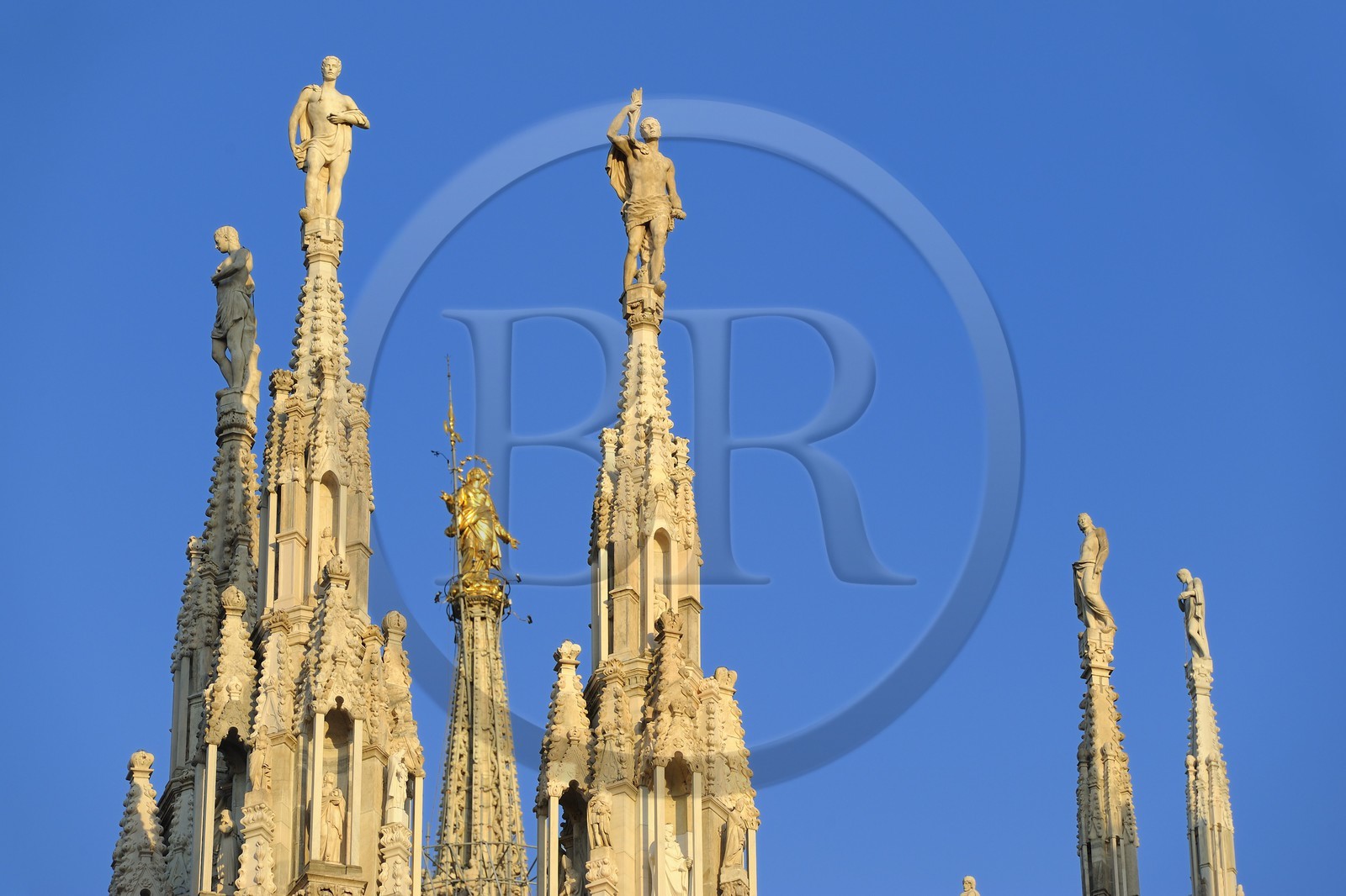Italy, Lombardy, Milan, the Duomo in the historical center, cathedral in Gothic Flamboyant style, spires topped by statues