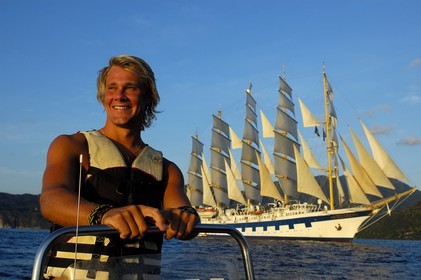 Caraïbes, au large de Sainte Lucie, Jacob en charge des sports à bord du Royal Clipper