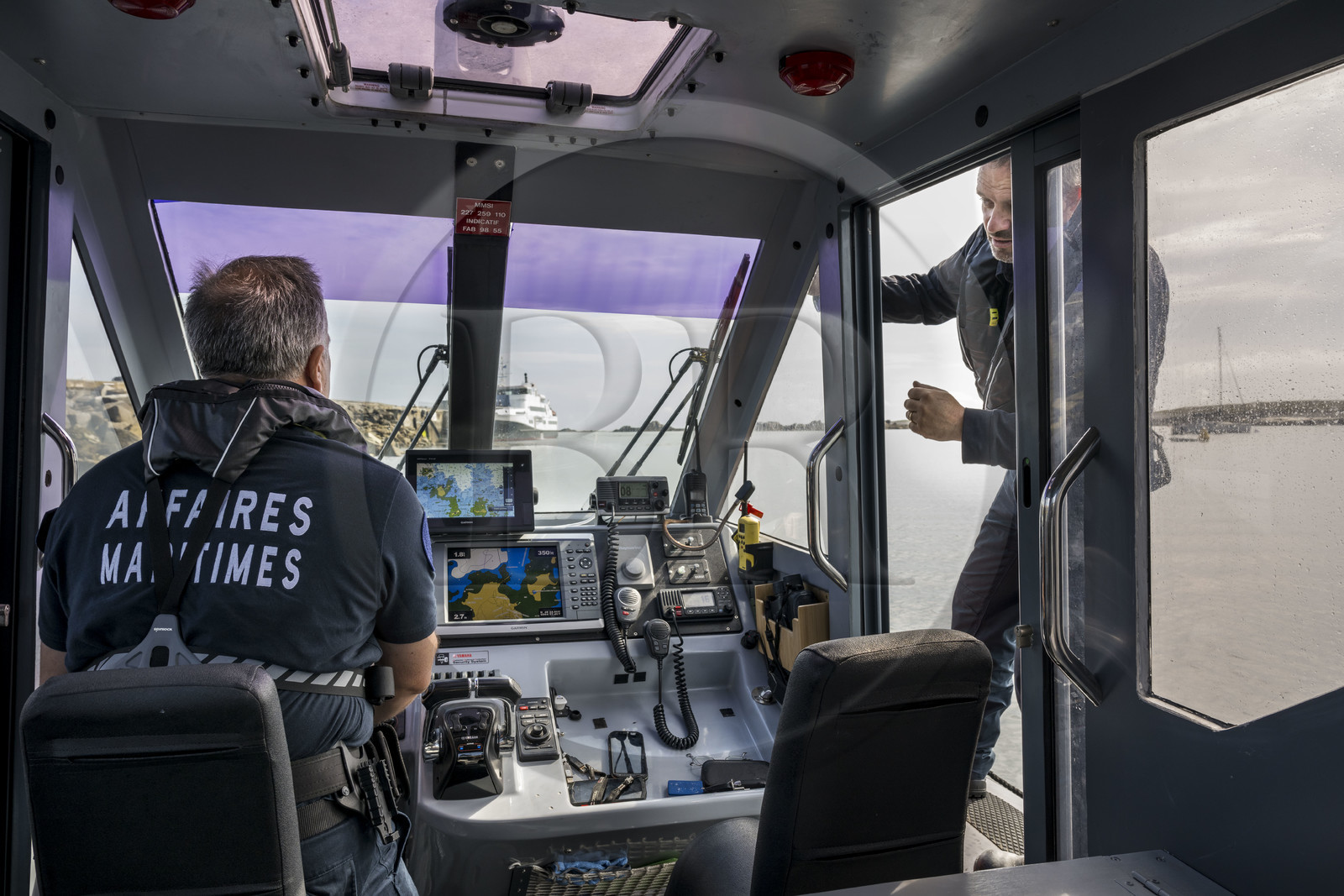 France, Finistère, Iroise Sea, Molene Island, Fréderic Le Meil patrols aboard the Brest maritime affairs fast boat