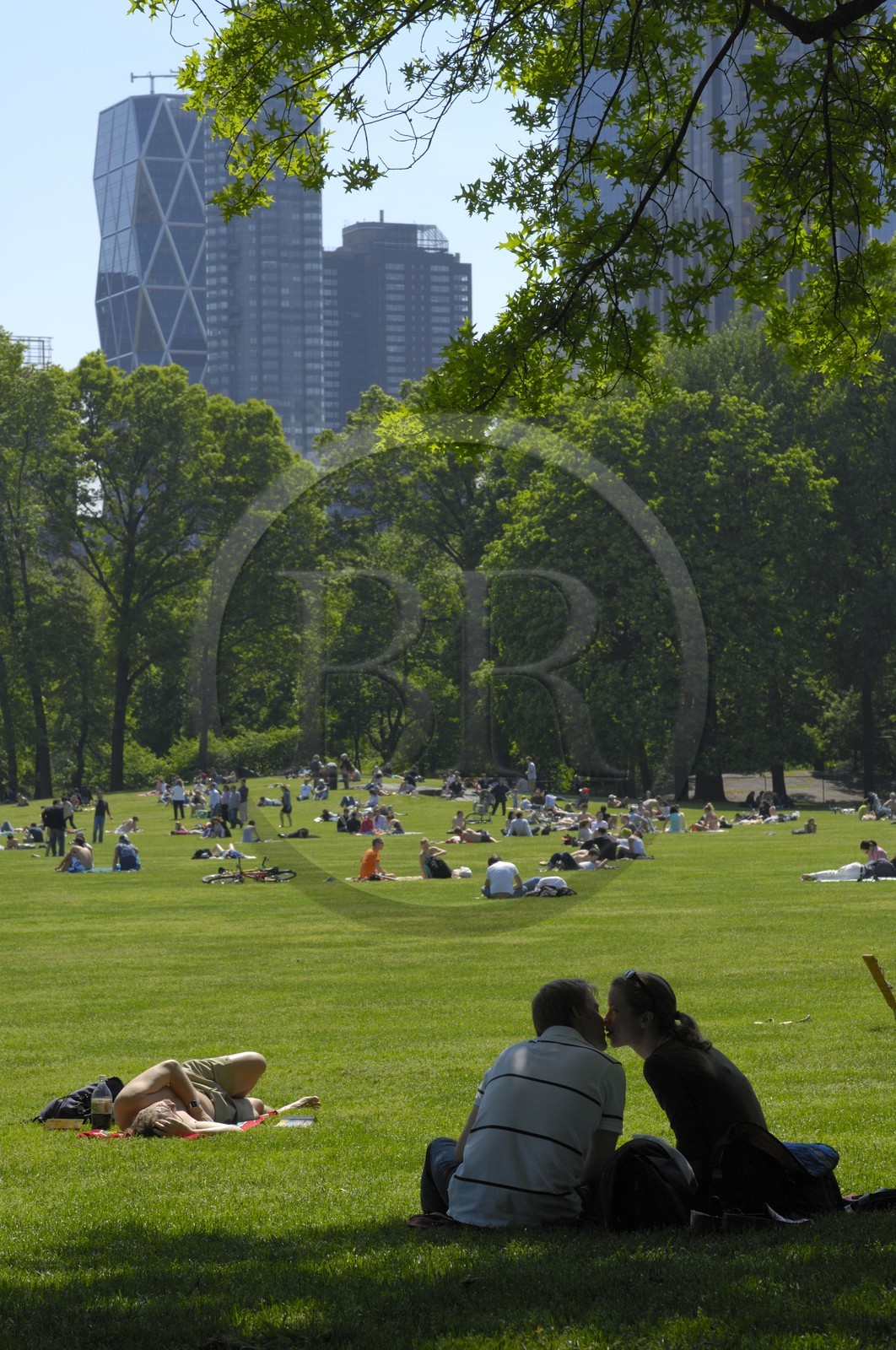 Etats-Unis, New York, Manhattan,  Central Park, sheep meadow, baiser d'amoureux