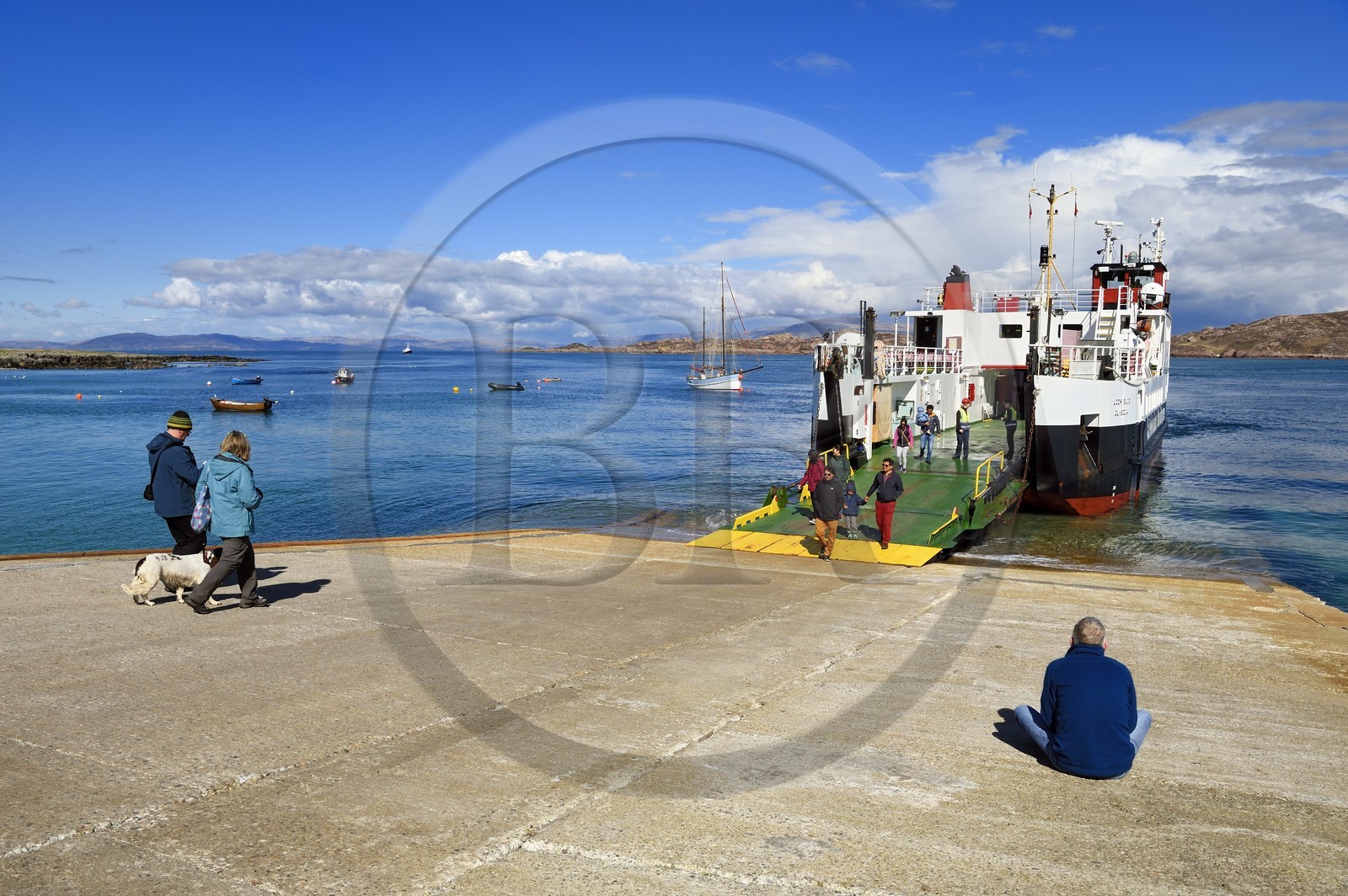Royaume-Uni, Ecosse, Highland, Hébrides intérieures, départ de l'Ile d'Iona du ferry allant en face à Fionnphort sur l'Ile de Mull