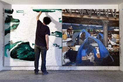 France, Val-de-Marne (94), Yvry-sur-Seine, Atelier de Fred Kleinberg, travail pour l'exposition Odyssée