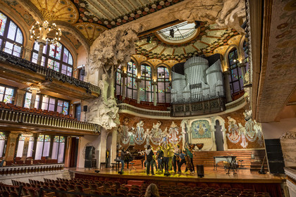Espagne, Catalogne, Barcelone, Palau de la Musica Catalana (palais de la musique catalane), salle de concert dessinée par l'architecte du modernisme catalan Lluis Domènech i Montaner, site classé au Patrimoine Mondial de l'UNESCO