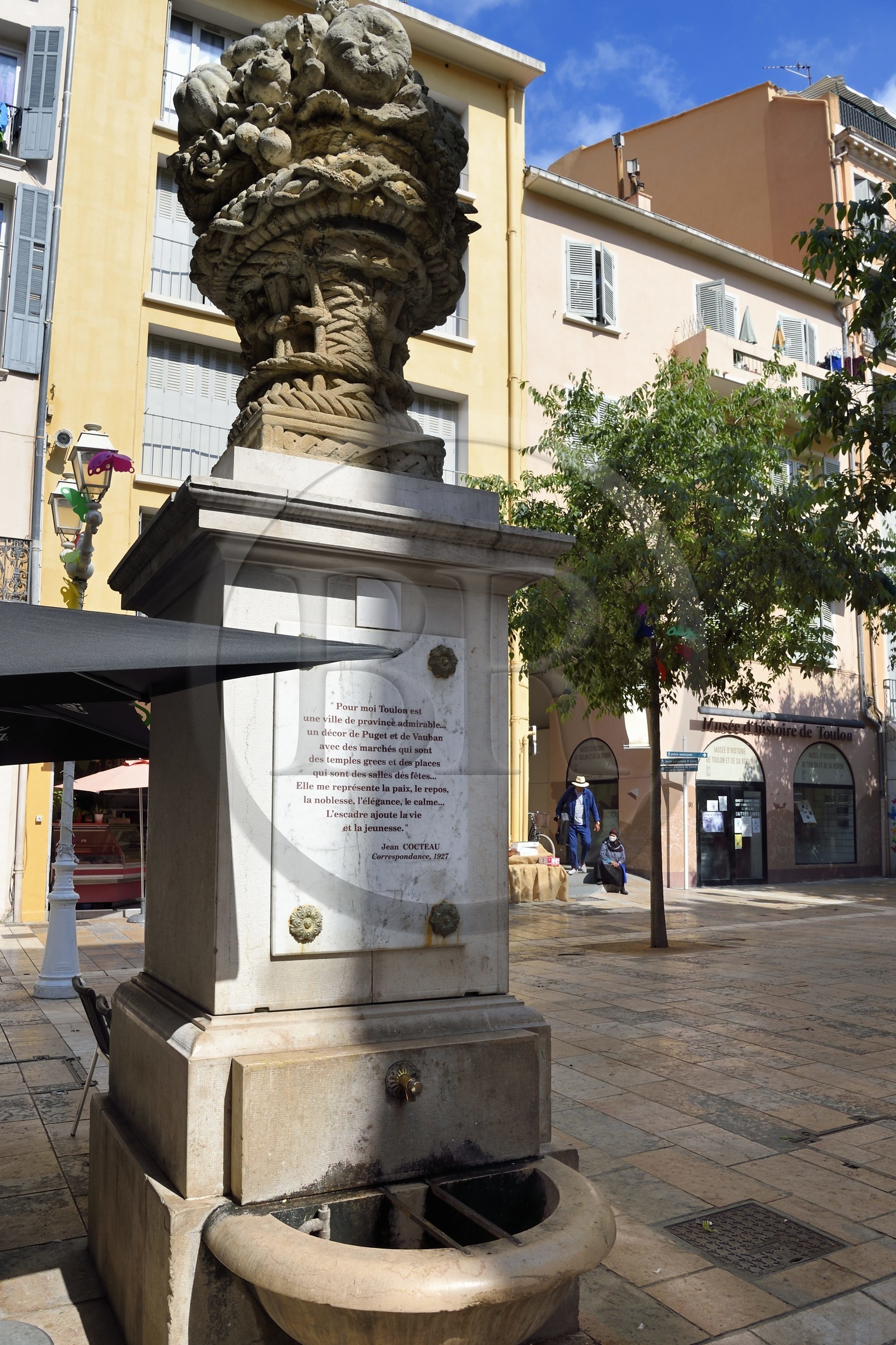 France, Var, Toulon, the Fontaine du Panier on the Cours Lafayette with a text from Jean Cocteau