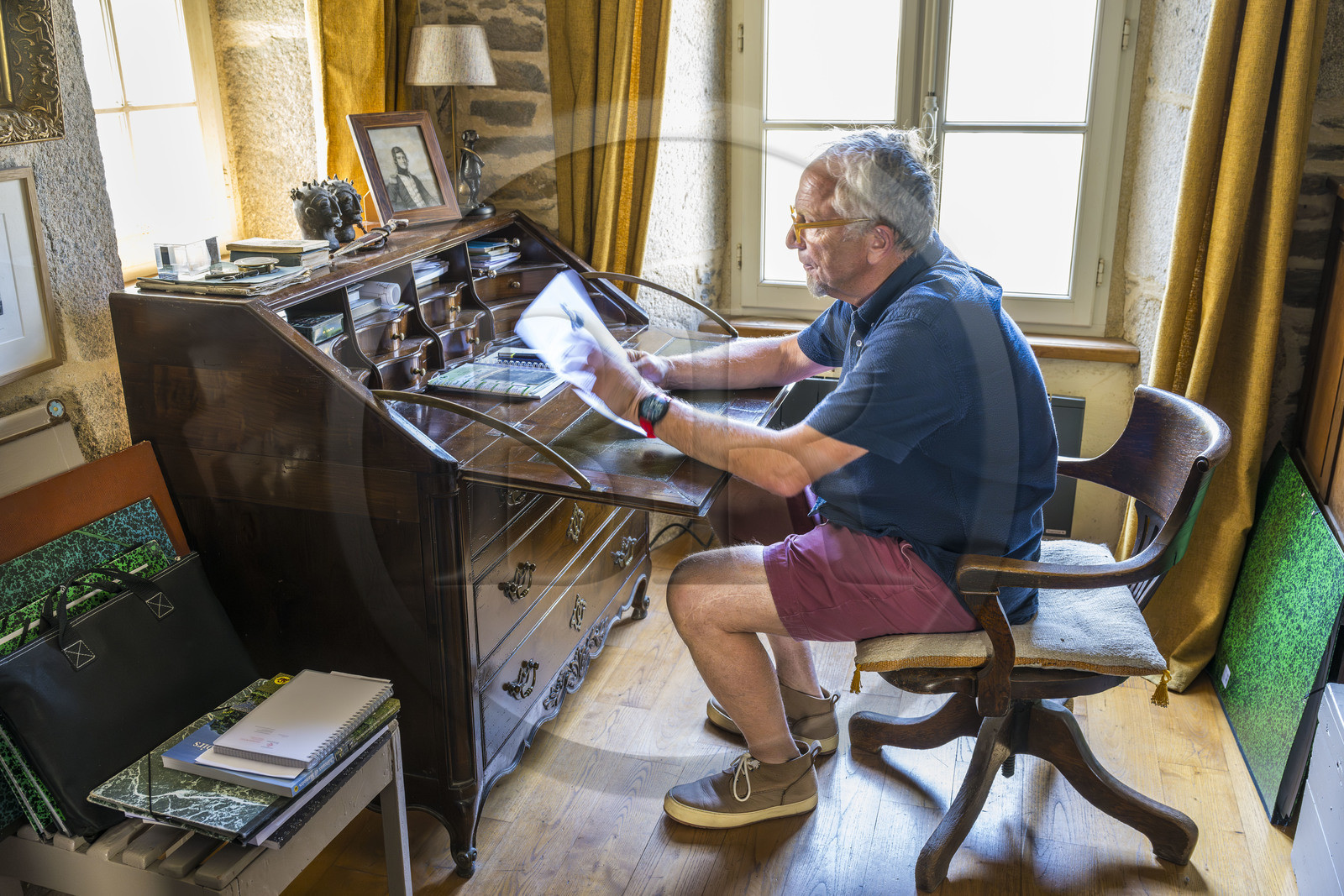 France, Finistère (29), Roscoff, maison d'armateur dite de la Porte Noire construite à la fin XVIème siècle par les frères James, Christian Kulig est son actuel propriétaire