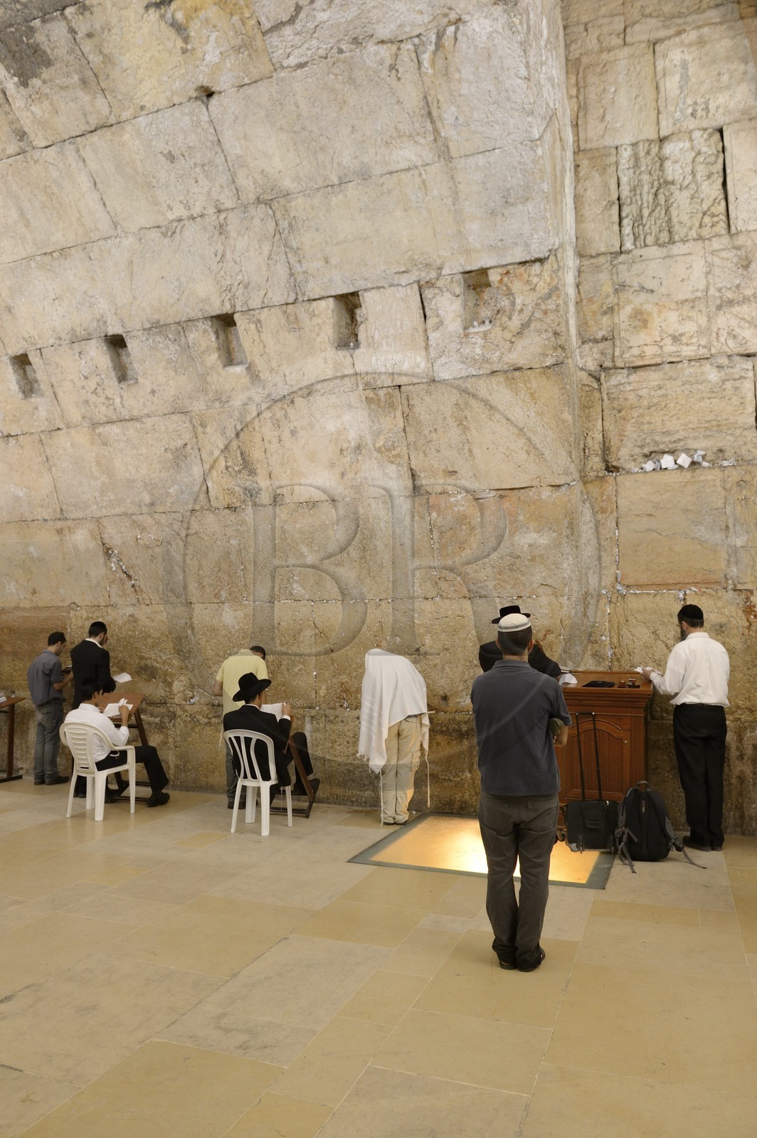 Israel, Jerusalem, holy city, the old town listed as World Heritage by UNESCO, covered part of the Western Wall part of the retaining walls of the Temple Mount built by Herod the Great, Orthodox Jews praying