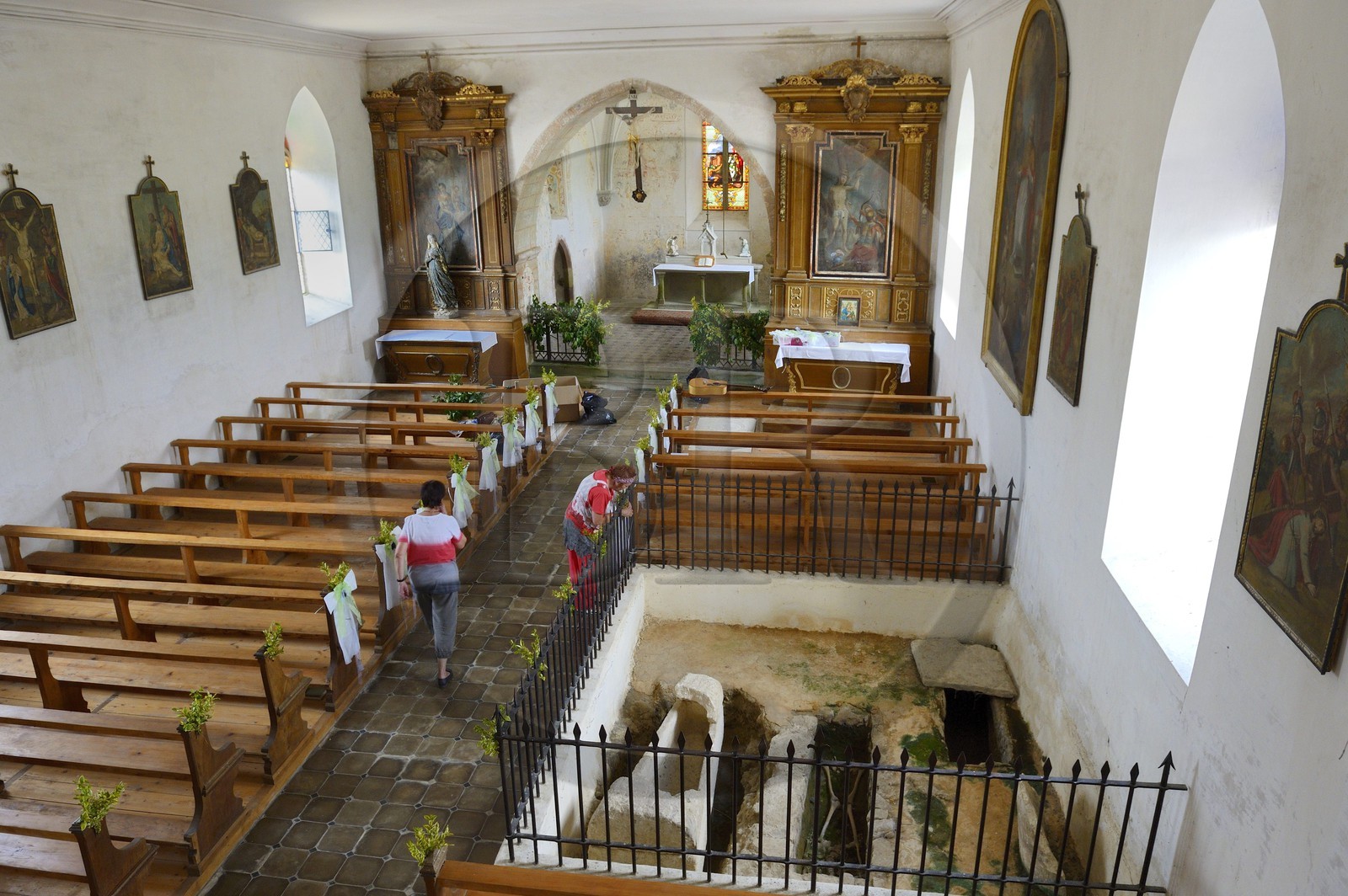 France, Haut Rhin, Sundgau, Oltingue, Saint-Martin-des-Champs church, tombs and sarcophagi from the 8th century