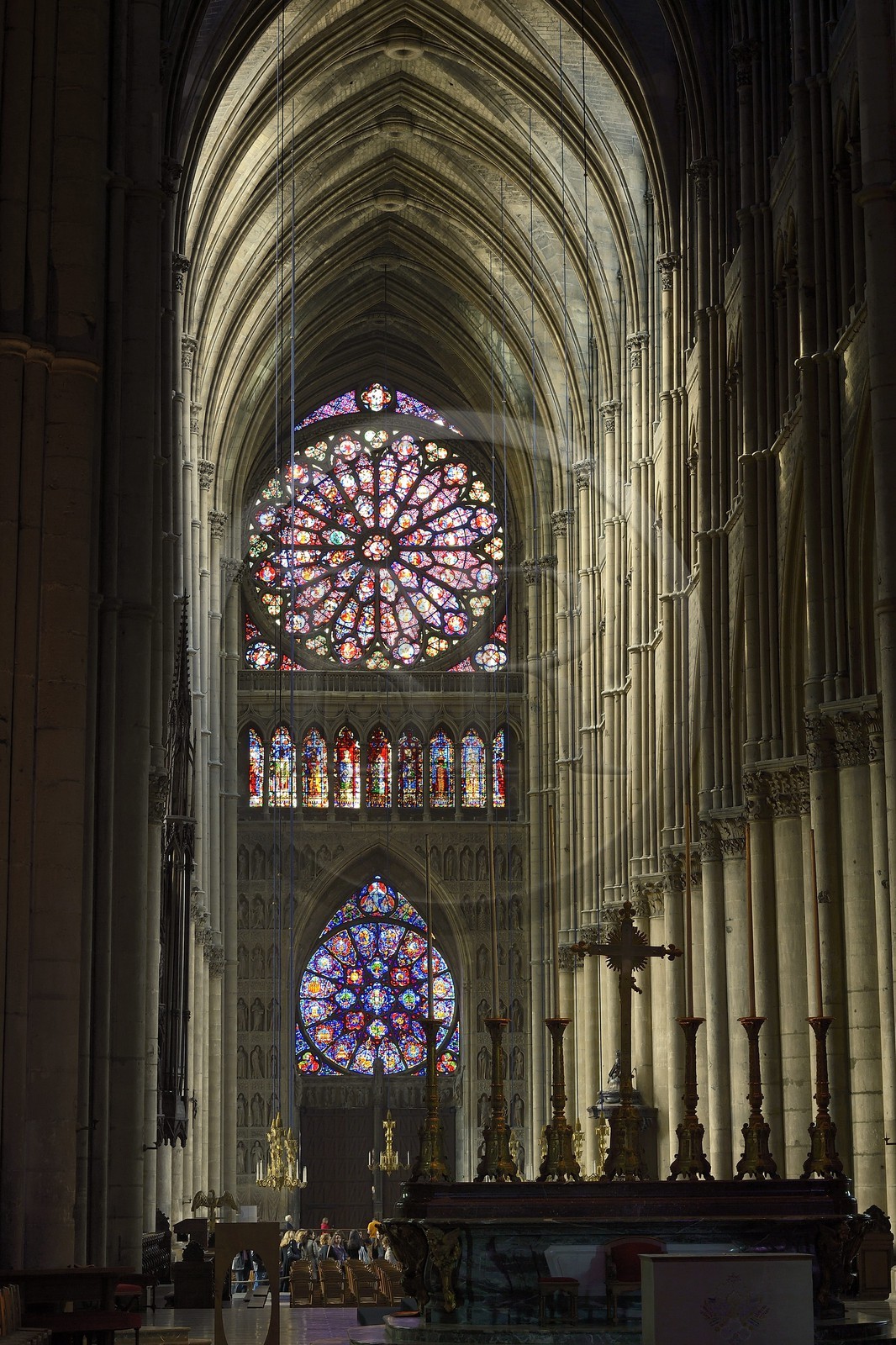 France, Marne (51), Reims, la cathédrale Notre-Dame de Reims, classée Patrimoine Mondial de l'UNESCO, rosace de la facade occidentale