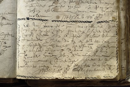 France, Aisne (02), Château-Thierry, Musée Jean de La Fontaine - Ville de Chateau-Thierry, l'acte de baptême original du poète annoté dans la marge par la suite Jean Delafontaine poete celebre