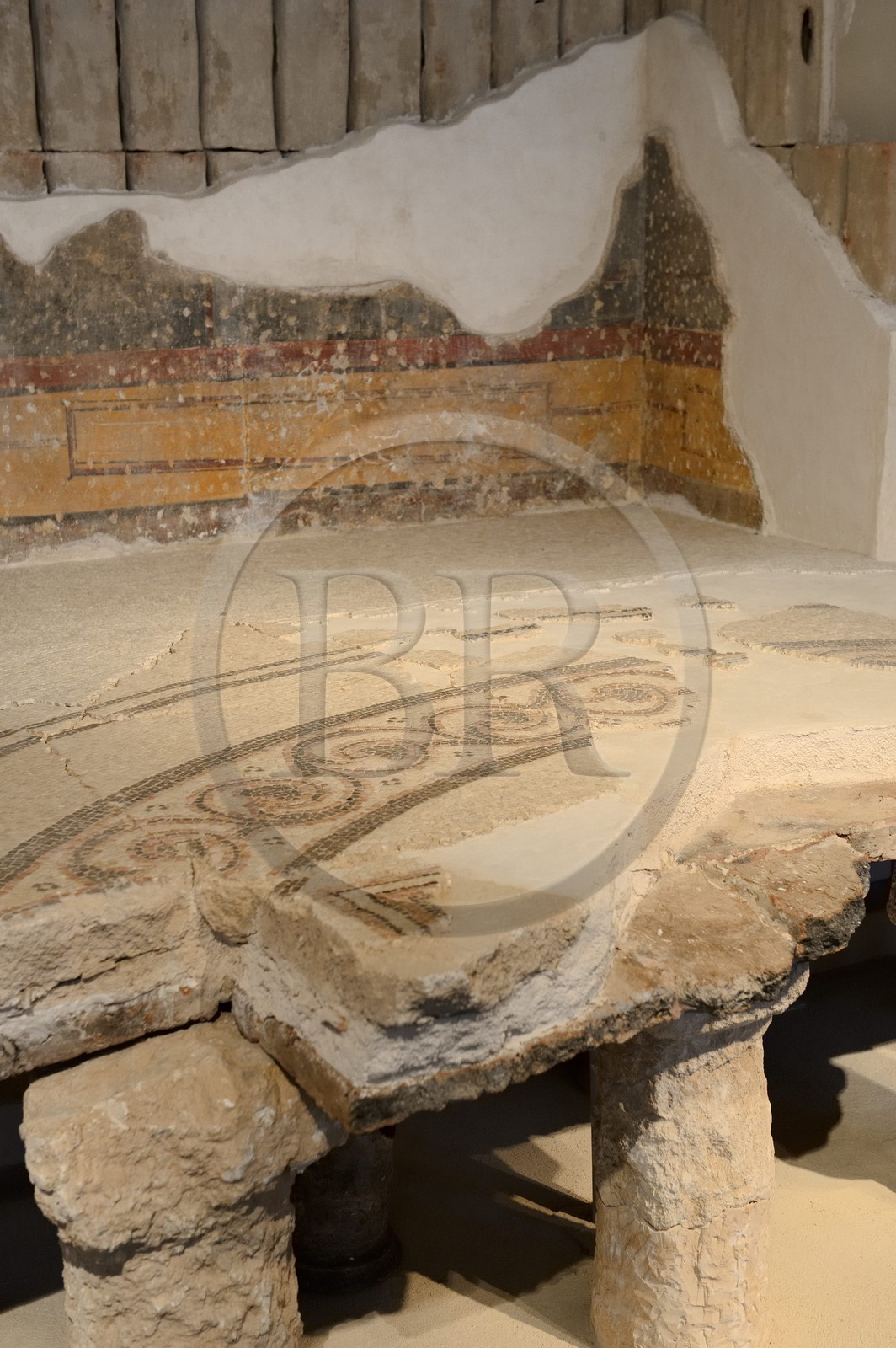 Israel, Jérusalem, quartier de Guivat Ram, musée d'Israel, departement d'archéologie, fragment de la salle de bain et du sol du roi Hérode à l'Hérodion
