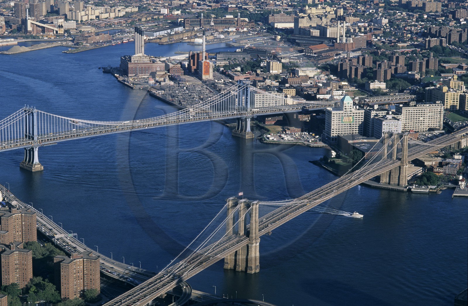 United States, New York City, Manhattan, Manhattan and Brooklyn Bridge