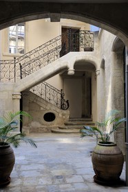 France, Hérault (34), Montpellier, l'escalier de l'Hôtel de Magno rue du Bayle