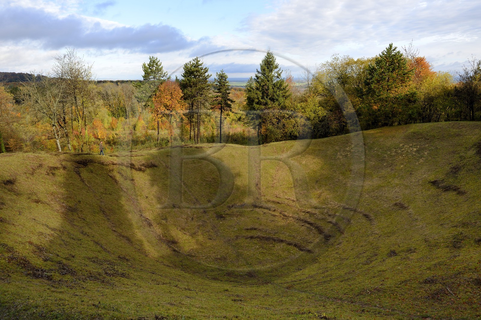 France, Meuse, Lorraine Regional Park, Cotes de Meuse, Les Eparges, traces of fighting of one of the bloodiest battles of the First World War, crater resulting from mine explosions for control of the point X that dominates the plain