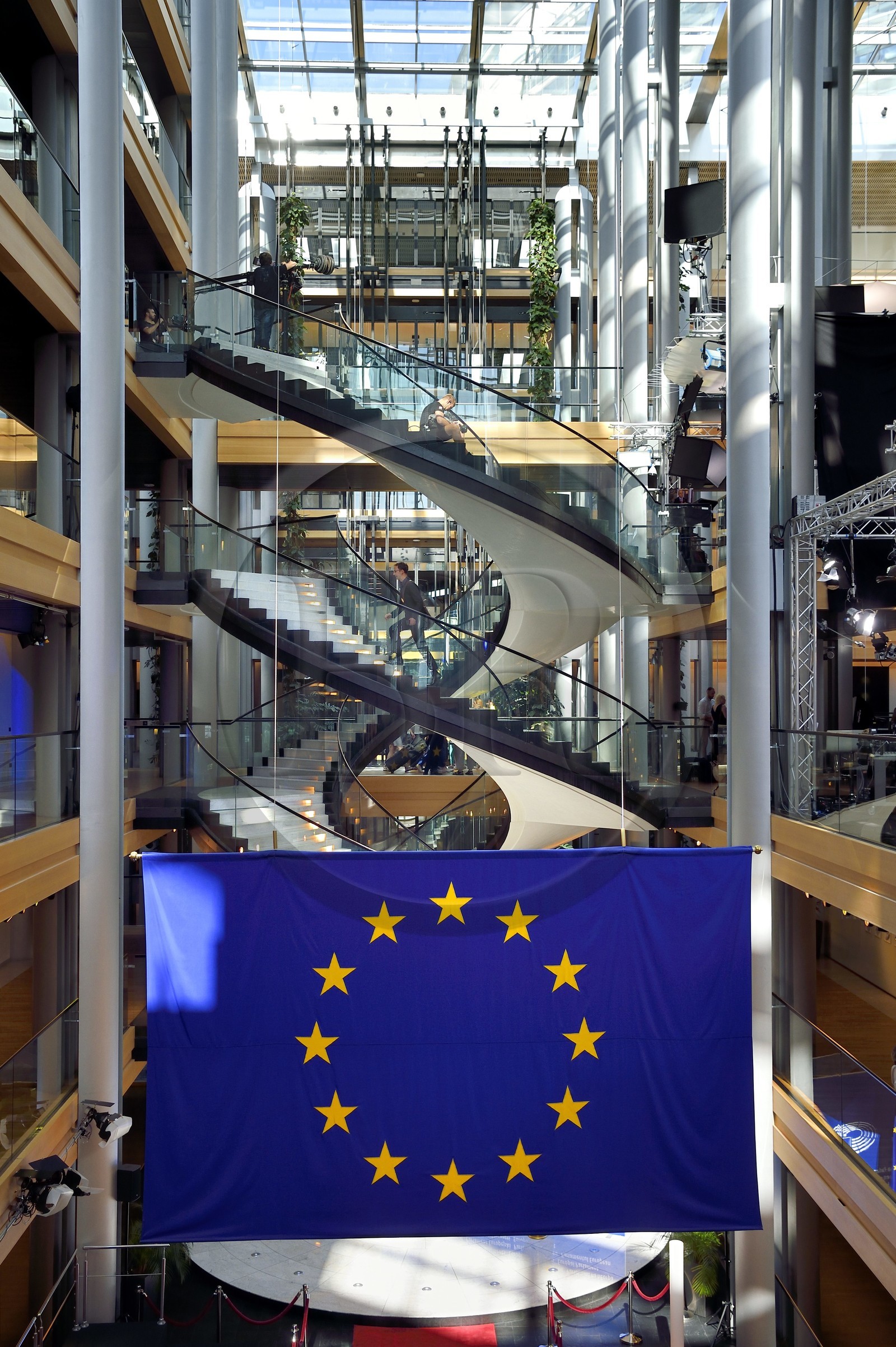 France, Bas Rhin, Strasbourg, European district, the European Parliament, Louise Weiss building, helical structure of the main official staircase inspired by the study of Leonardo da Vinci