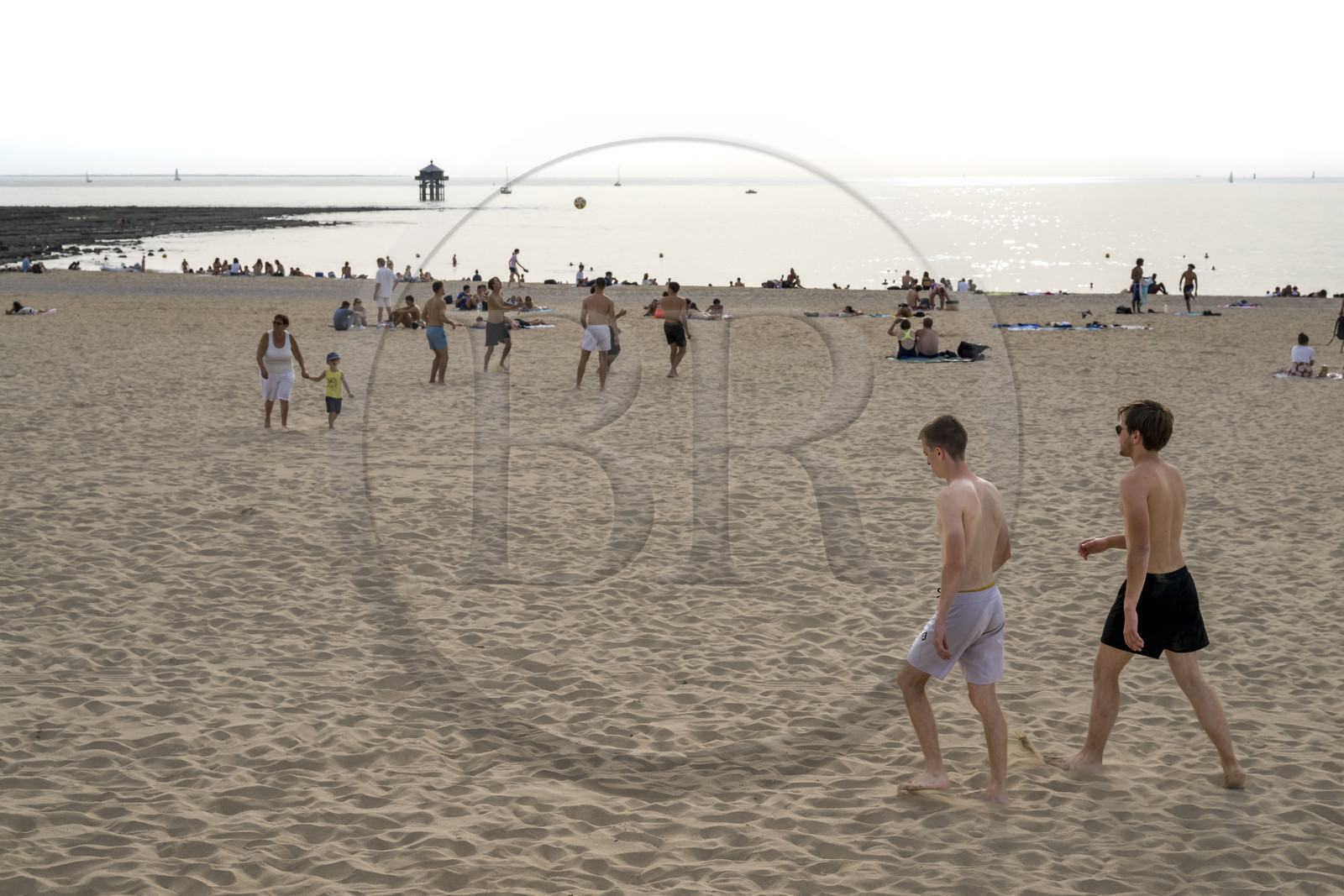 France, Charente Maritime, La Rochelle, Minimes beach and the Bout du Monde Lighthouse in the background