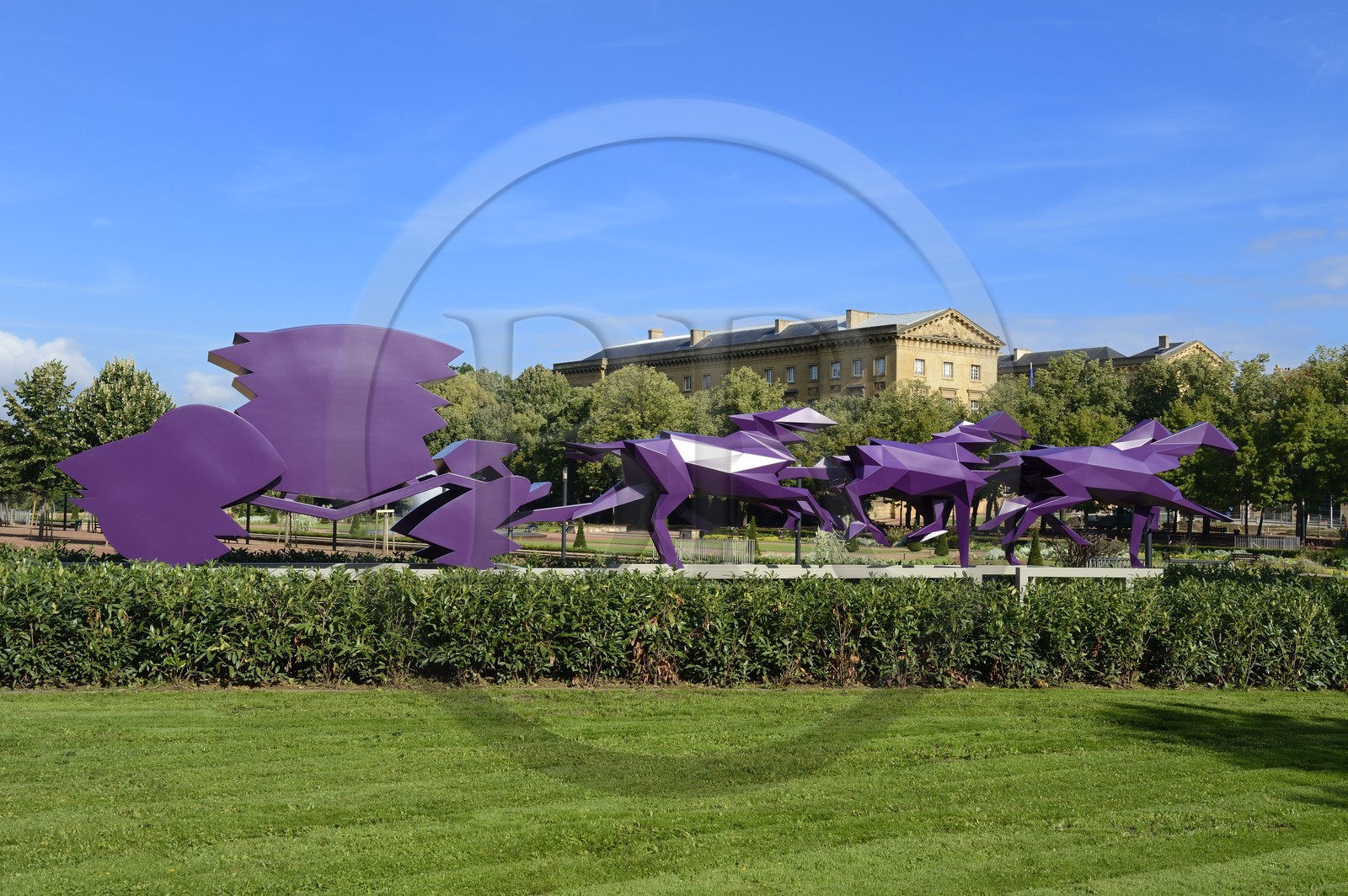 France, Moselle, Metz, the Esplanade, the Carriage sculpture of artist Xavier Veilhan which represents the flight to Varennes of Louis XVI