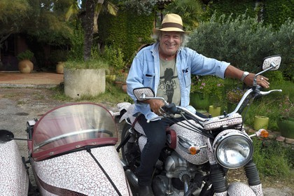 France, Var, the Dracenie, Salernes, the ceramist and designer Alain Vagh, sidecar covered by the artist