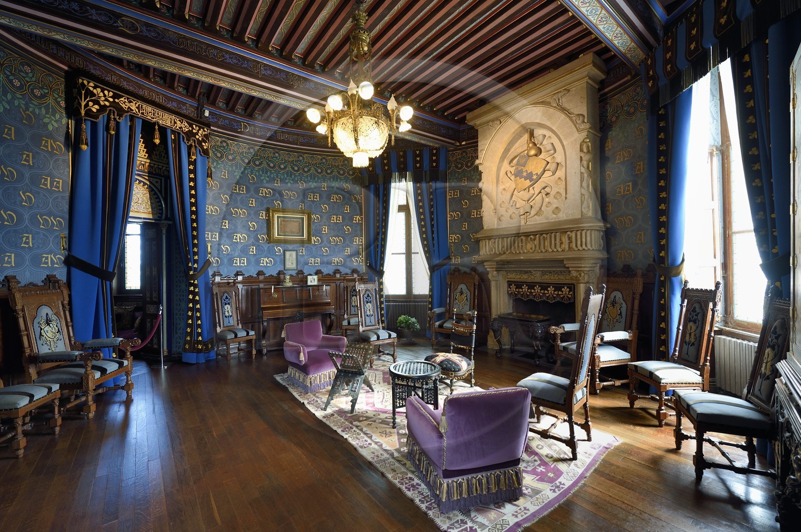 France, Pyrenees Atlantiques, Basque Country coast, Hendaye, Abbadia castle built in 1870 by Eugène Viollet-le-Duc for Antoine d'Abbadie d'Arrast, the living room