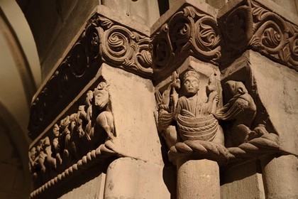 Germany, Baden-Wurttemberg, Freiburg im Breisgau, the cathedral (Munster), Romanesque capital representing Alexander the Great