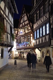 France, Bas Rhin, Strasbourg, old town listed as World Heritage by UNESCO, la Petite France District, Rue du bain aux Plantes with its Christmas decorations