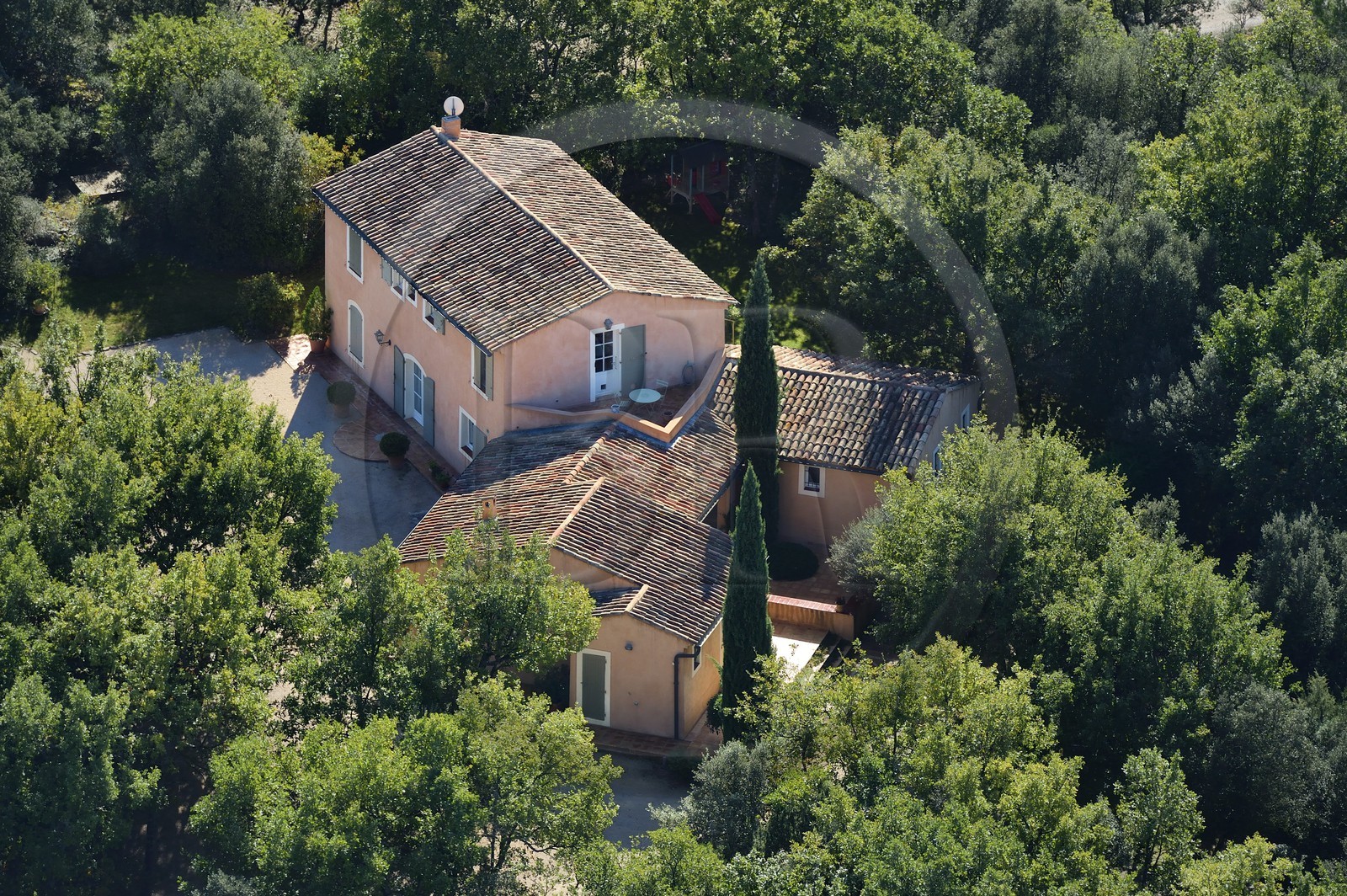France, Var, Provence Verte (Green Provence), village of Bras next to Saint Maximin, Pierre Becker house (aerial view)