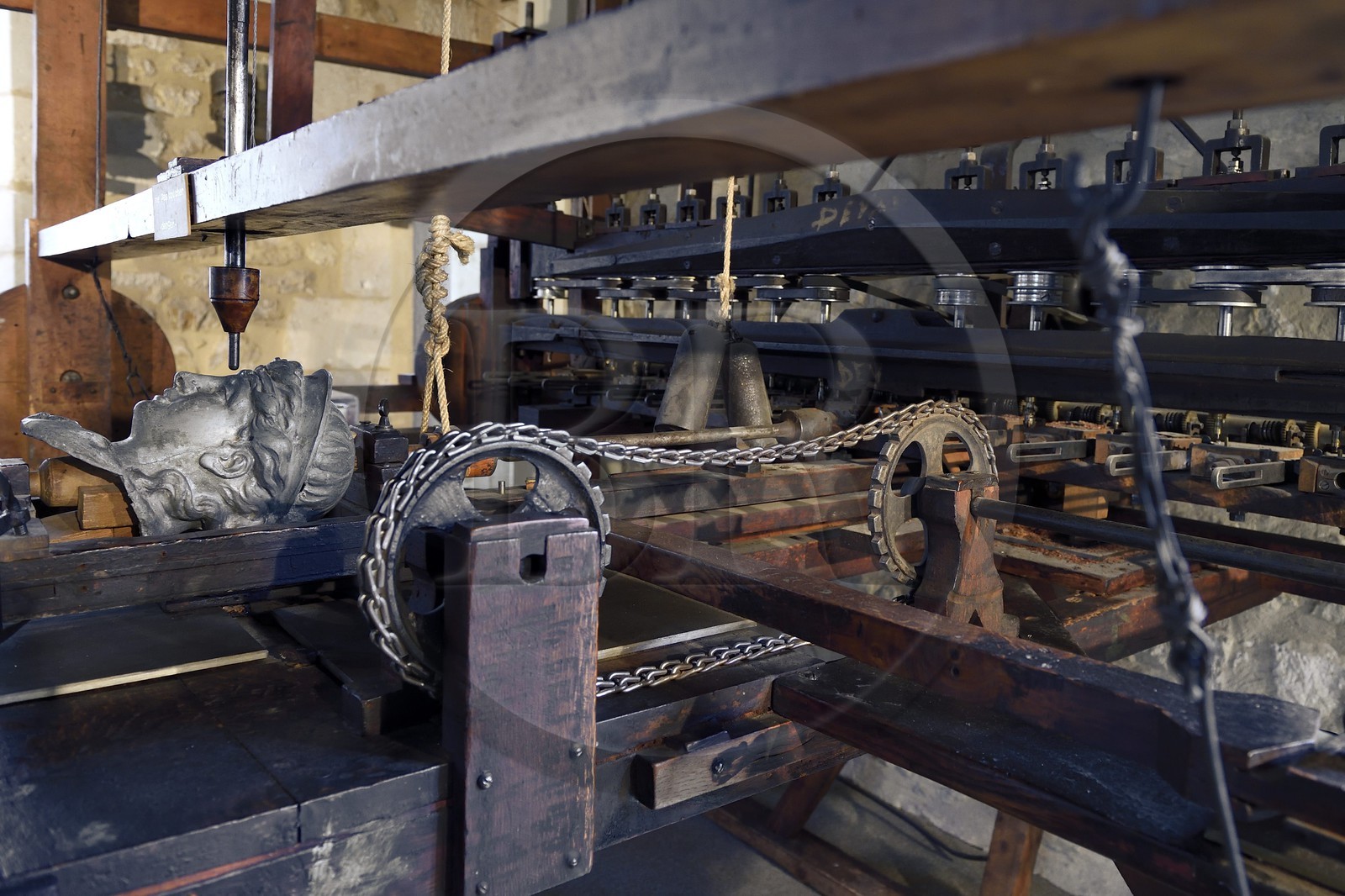 France, Dordogne, purple Perigord, Bergerac, Musee d’anthropologie du tabac (Tobacco Anthropology Museum) in the Peyrarede House built in 1604, working machine by copying (pipe bowls carving machine) by Dalloz