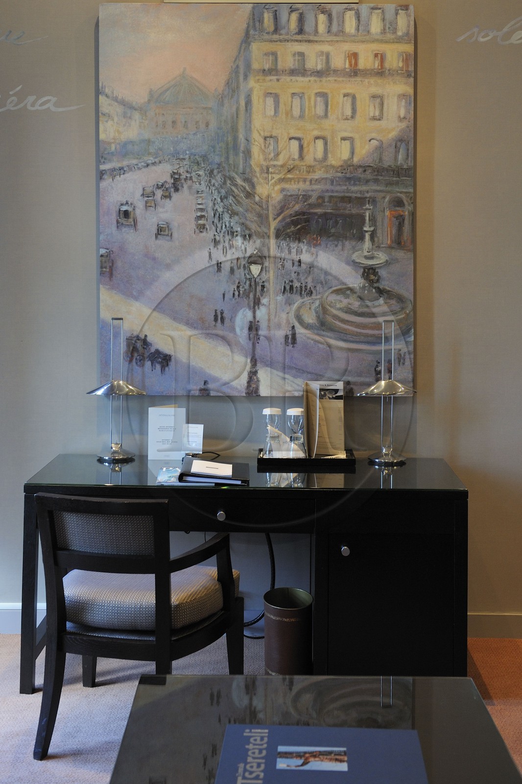 France, Paris, The Louvre Hotel, the Pissarro suit, a copy of the painting Avenue de l'Opera, Place du Theatre French he painted from this room