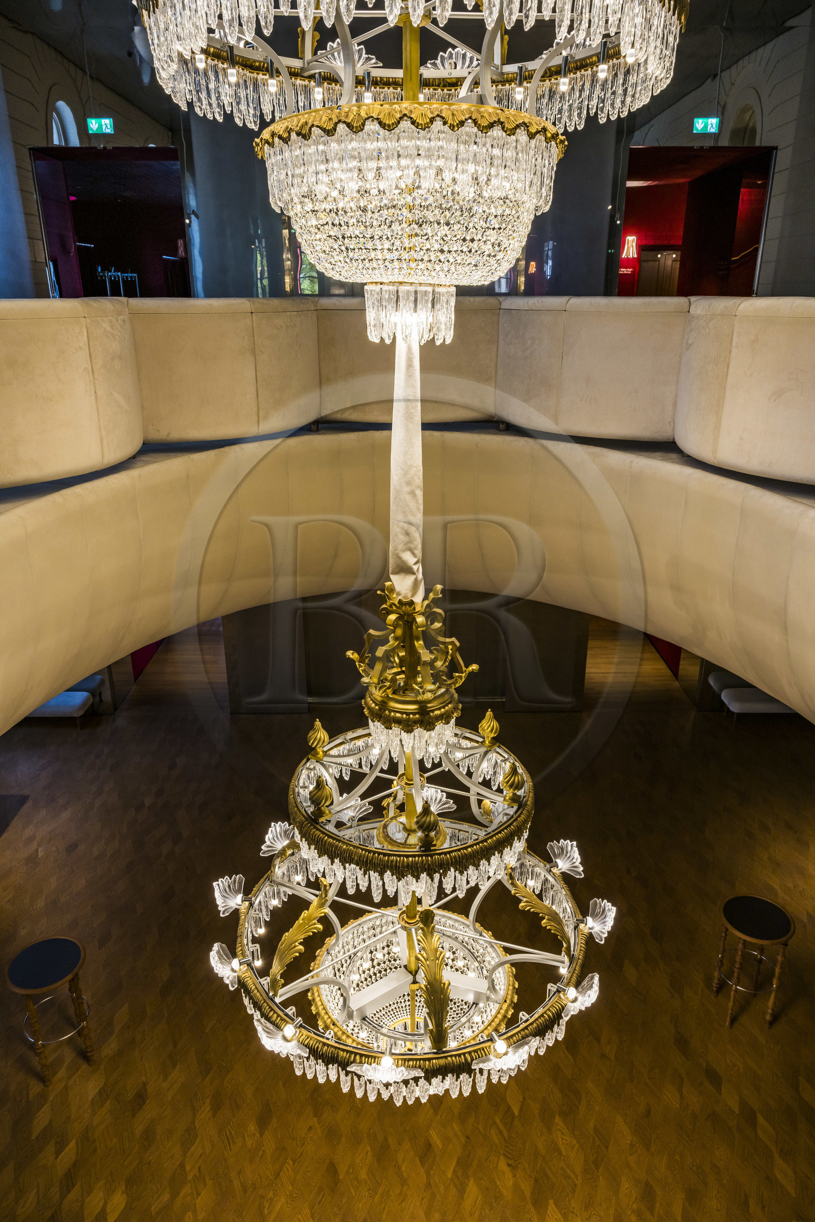 Switzerland, Basel, the concert hall Stadtcasino Basel restructured by architects Herzog and de Meuron, the big chandelier