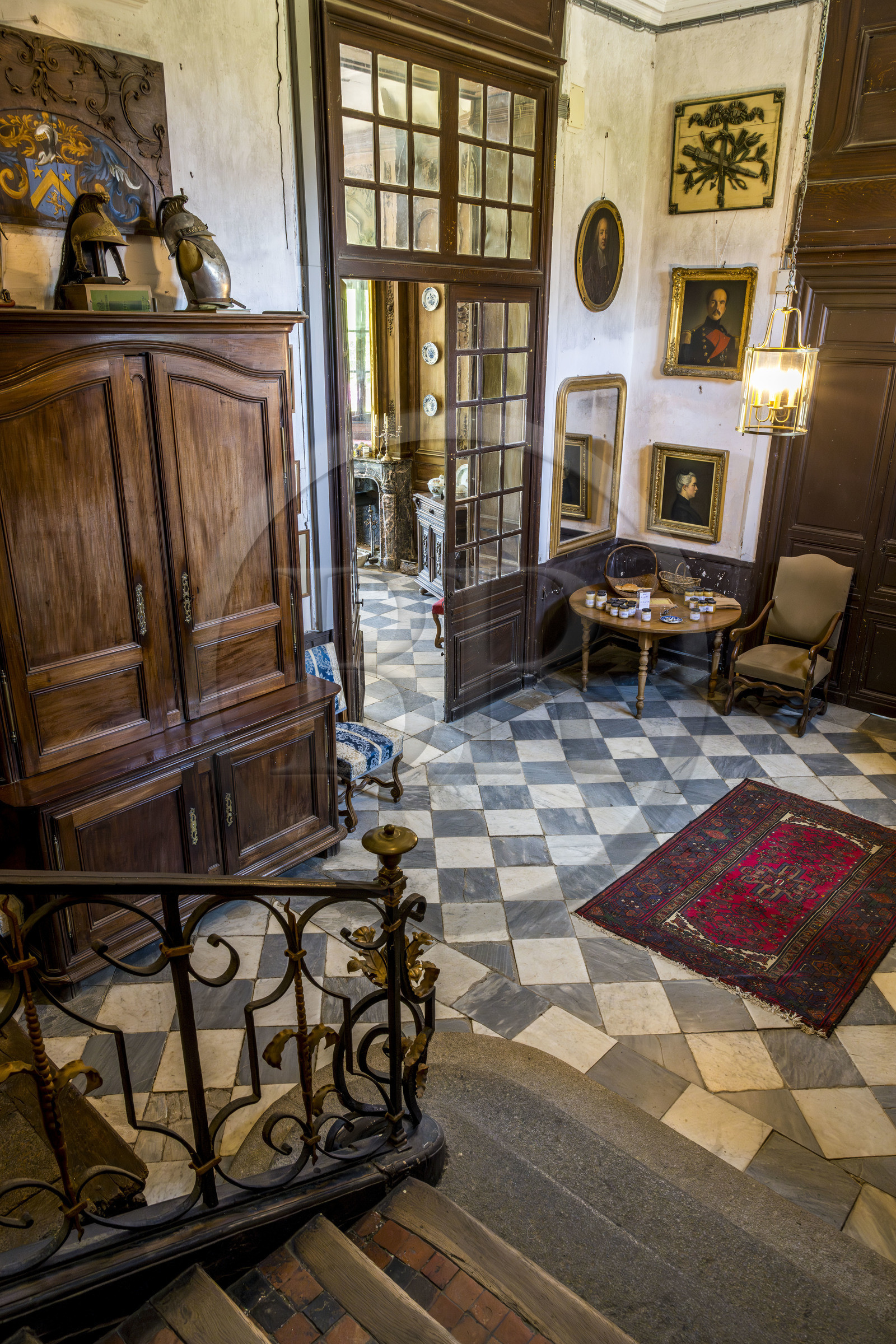 France, Ille et Vilaine, Cote d'Emeraude (Emerald Coast), Saint Malo, malouinière de la Chipaudière built by shipowner and privateer François-Auguste Magon de la Lande at the beginning of the 18th century, the main staircase