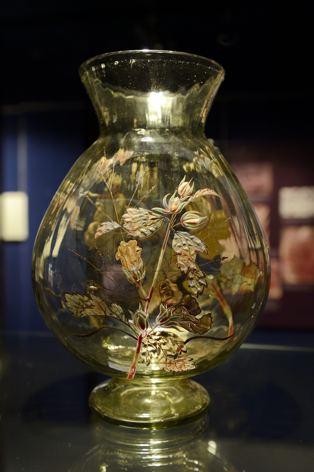 France, Moselle (57), Meisenthal, Site Verrier, musée du verre, vase au papillon de Émile Gallé