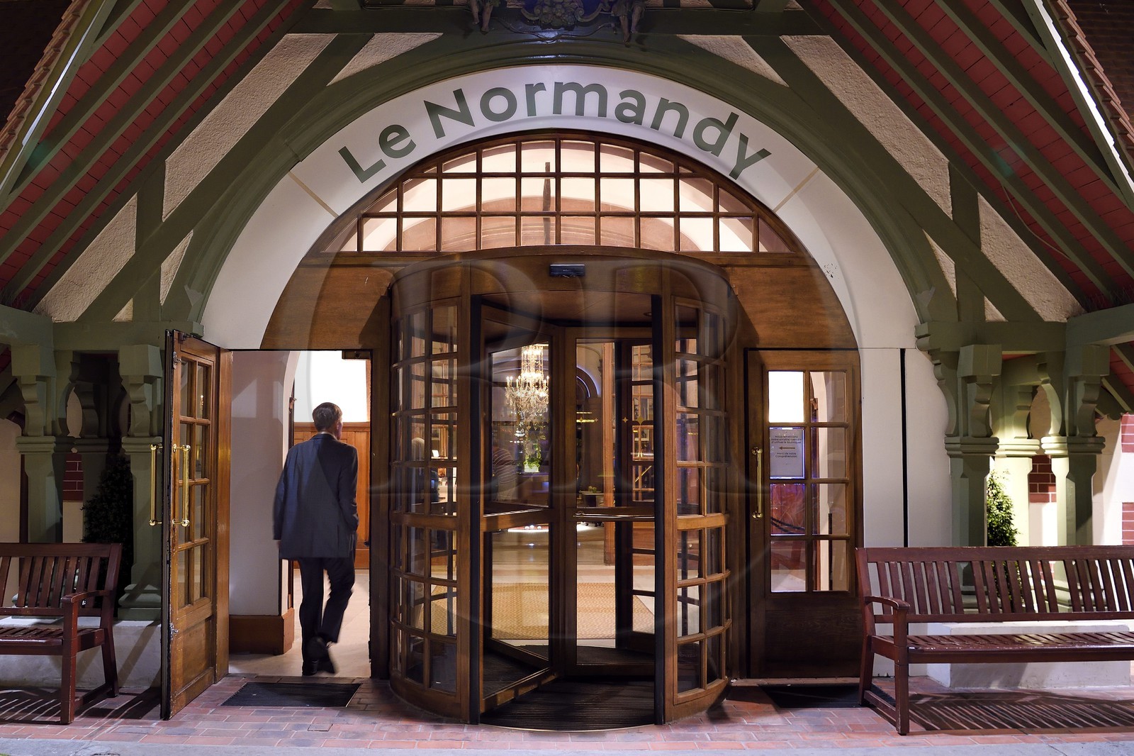 France, Calvados, Pays d'Auge, Deauville, Normandy Barriere Hotel entrance