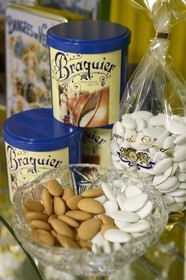 France, Meuse, Verdun, Braquier sugared almonds factory, assorted sugared (dragee) almonds in bags or tin box